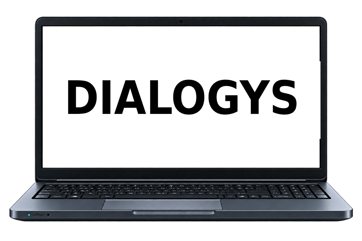 Ordinateur portable affichant le nom du logiciel Dialogys